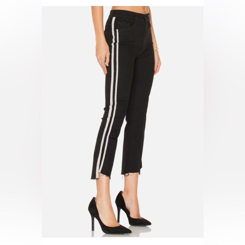 MOTHER DENIM- THE INSIDER CROP STEP FRAY JEANS GUILTY RACER SIDE STRIPE - 25🖤